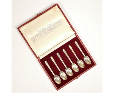 British Hall Marks, a set of six Coronation assay city hallmark tea spoons, by Roberts &amp; Belk, London, Birmingham, Sheffi