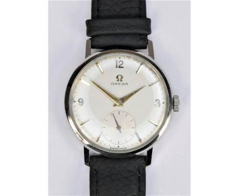 Omega, a manual wind stainless steel gentleman's wristwatch, c.1962, off white dial with 3, 9 and 12 markings and subsidiary 