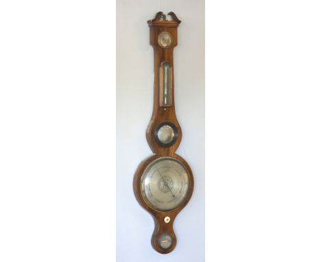 F. Vago, Leeds, a 19th century mahogany five dial mercury wheel barometer, silvered circular dial, the case with open swan ne