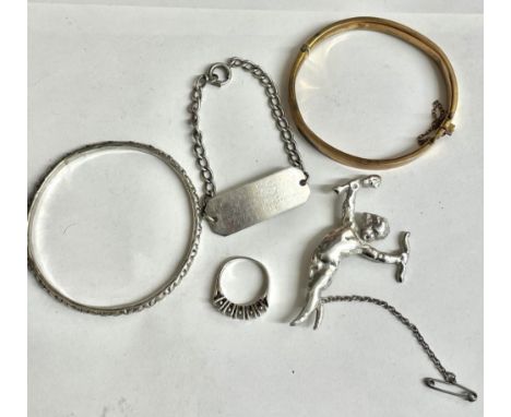 Silver Brooch , Bangle Etc &amp; Rolled Gold Bangle 