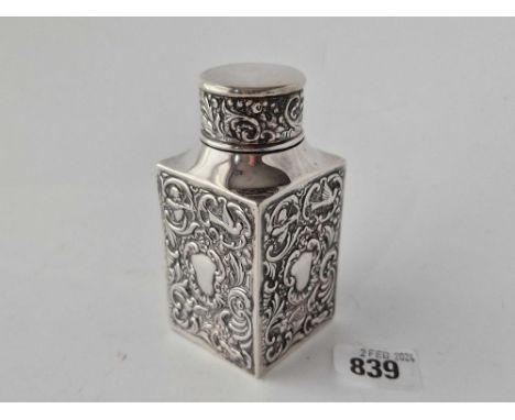 A Square Late Victorian Embossed Tea Caddy And Cover, 4 Inches High, London 1900 From Goldsmith Co