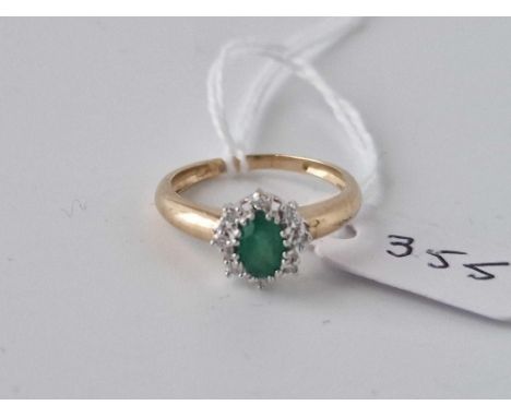 A Emerald And Diamond Cluster Ring 9Ct Size M