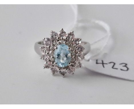 A White Gold Aquamarine And Diamond Cluster Ring 9Ct Size M