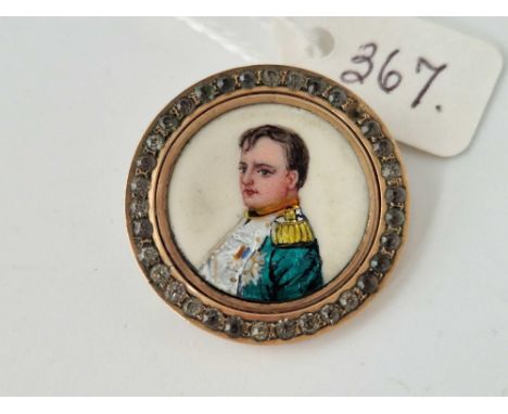 A Limoges 19Th Century Enamel Yellow Metal Napoleon Portrait Brooch Af Pin Missing