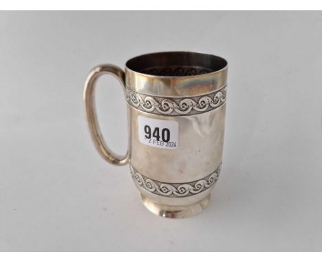 Good Victorian  Tankard With Two Chased Bands.5.25 In High. London 1853 By R M E M. 355Gms