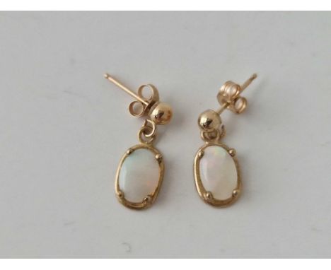 A Pair Of Opal Drop 9Ct Earrings