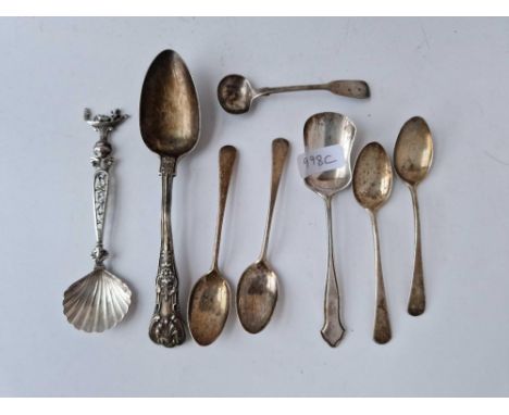 A Long Handled Caddy Spoon And Six Other Various Spoons, 95 G.