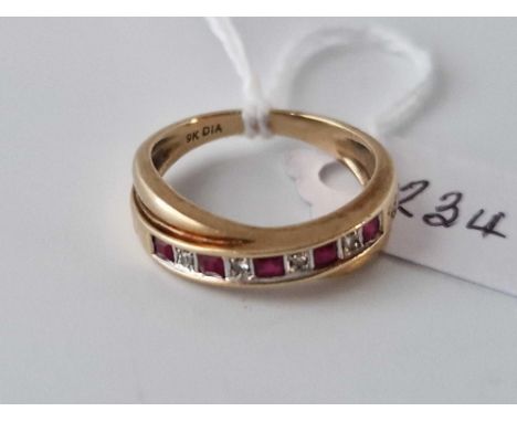 A Diamond And Ruby Eternity Ring 9Ct Size M 2.5 Gms