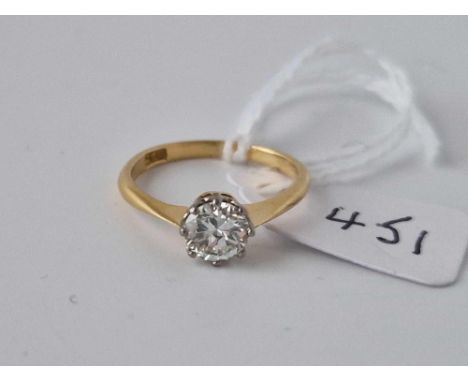 A Antique Edwardian Single Stone Diamond Ring Set With A Transitional Edwardian Cut Diamond 0.75 Carats 18Ct Gold Size K