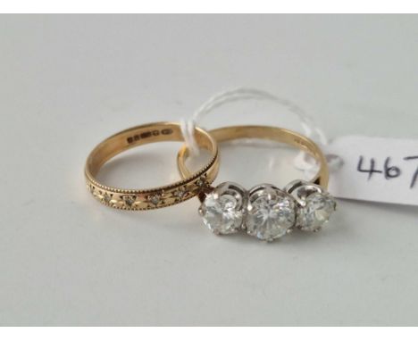 A Band Ring Set With Five Stones Size M And A Three Stone Ring Size S 3 Gms Both 9Ct