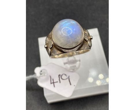 A Silver Moonstone Stone Solitaire Ring Size R