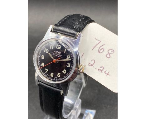 A Gents Oris Black Faced Wrist Watch With Seconds Sweep