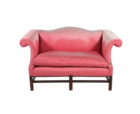 A MAHOGANY AND PINK UPHOLSTERED SOFA IN GEORGE III STYLE MID 20TH CENTURY 86cm high, 156cm wide, 85cm deep 