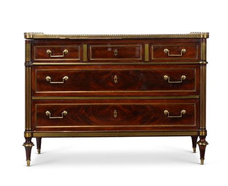 A LOUIS XVI MAHOGANY AND BRASS MOUNTED COMMODECIRCA 1790With brocatelle violette marble top91cm high, 126cm wide, 60cm deepPr