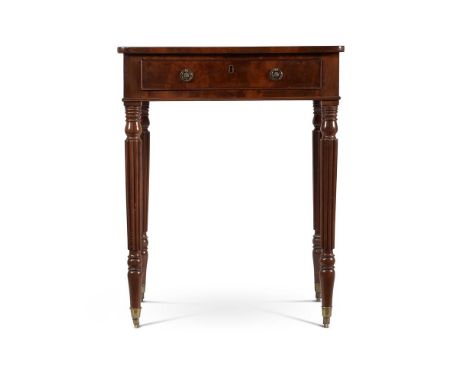 A GEORGE IV MAHOGANY SIDE OR CHAMBER TABLEIN THE MANNER OF GILLOWS, CIRCA 1825The frieze drawer cedar lined, with flame venee