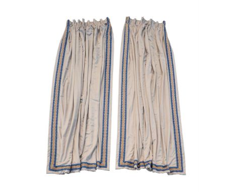 TWO PAIRS OF CURTAINSEach with yellow and blue bordersEach approximately 100cm wide (at the tops) 318cm drop overallCondition