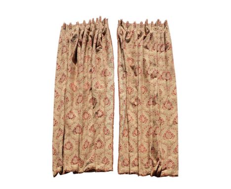 TWO PAIRS OF CURTAINS IN VICTORIAN TASTEEach with repeat large stylised flower bud motif Approximately 133cm wide (at the top