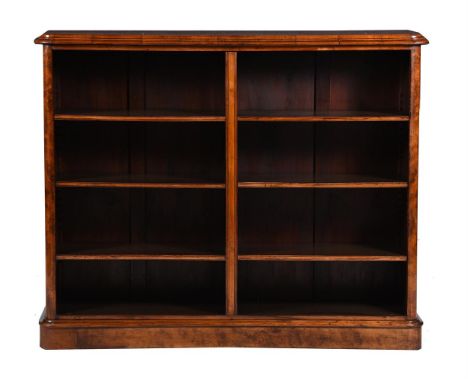 A VICTORIAN BURR AND FIGURED WALNUT OPEN BOOKCASECIRCA 1870With two banks of open shelves117cm high, 145cm wide, 31cm deepCon