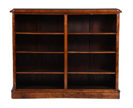 A VICTORIAN BURR AND FIGURED WALNUT OPEN BOOKCASECIRCA 1870With two banks of open shelves117cm high, 145cm wide, 31cm deepCon