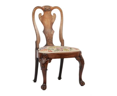 A GEORGE II WALNUT SIDE CHAIR CIRCA 1740With fiddle shaped splat above a later tapestry upholstered seat and cabriole legs100
