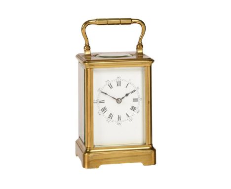 A FRENCH SMALL LACQUERED BRASS CARRIAGE TIMEPIECE, DROCOURT, PARISLATE 19TH CENTURYThe eight-day single train movement regula