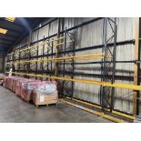 9 bays of heavy duty racking consisting of approximately 11 uprights 5m tall , 64 cross beams 2.7m