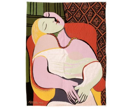 After Pablo Picasso "Le Rêve", a tapestry wall hanging designed after the famous 1932 oil painting; maker Jules Pansu, Paris,