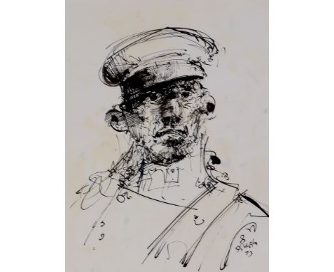 Antoni Sulek Portrait of a Polish soldier, signed and dated '73; with certificate of authenticity verso, pen and ink, 27 x 20