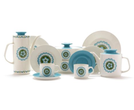 A J&amp;G Meakin Studio 'Capri' pattern part tea, coffee and dinner service , each piece printed with a blue and green styliz