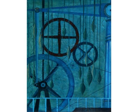 David Hinge "Beam Engine", signed, oil on board, 92 x 69cms, in frame.