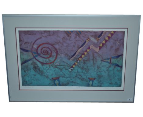 Bill Whaler "Yermo II", signed and inscribed, colour lithograph, limited edition, 38/40, 83 x 52cms, in frame.
