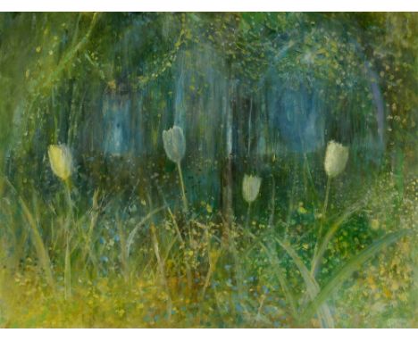 Malcolm Frye r Wild flowers in a wood, signed, oil on board, 60 x 80cms, in frame.