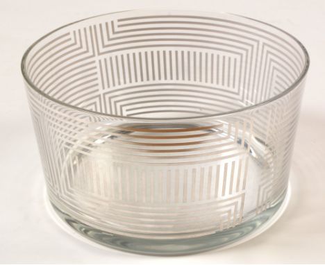 Flavia Alves de Souza for Egizia by Sottsass Associati: a glass bowl with silver overlay in a Greek key/geometric pattern, he