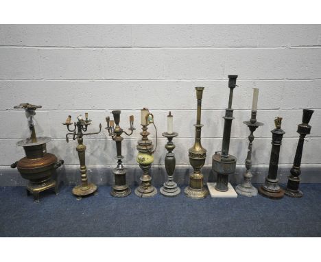 TEN VARIOUS VINTAGE TABLE LAMPS, of various styles, ages, materials and country of origin (condition:-all ideal for restorati