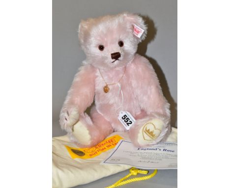 A STEIFF FOR DANBURY MINT LIMITED EDITION  'ENGLAND'S ROSE' BEAR, pink mohair, fully jointed, wearing a gold plated pendant a