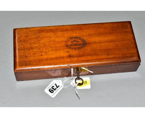 A VICTORIAN MAHOGANY DEPARTMENT OF SCIENCE &amp; ARTS 'REWARD' COLOUR BOX, manufactured by Charles Roberson &amp; Co, stamped