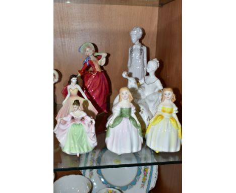 FIVE ROYAL DOULTON LADY FIGURES AND TWO OTHERS, comprising  'Antoinette' HN2326, 'Penny' HN2338 and HN2424,' Sara' HN3219 and