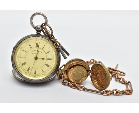 A 9CT GOLD TROMBONE ALBERT CHAIN, SILVER POCKET WATCH AND COIN CASE, a rose gold trombone albert chain, each link stamped 9.3