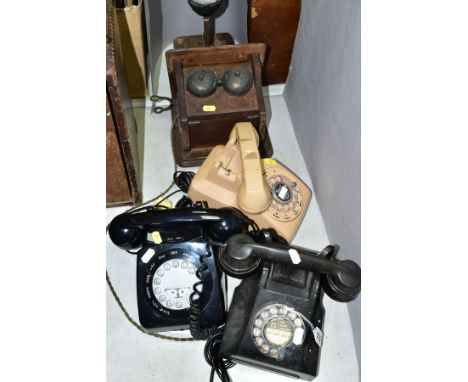 VINTAGE AND MODERN TELEPHONES, comprising a GPO 332L rotary dial phone, lacking connector, an ITT rotary dial phone, has labe