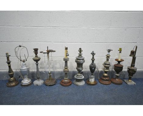 TEN VARIOUS VINTAGE TABLE LAMPS, of various styles, ages, materials and country of origin (condition:-all ideal for restorati