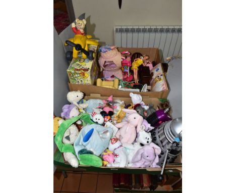 A COLLECTION OF ASSORTED SOFT TOYS AND DOLLS ETC., modern soft toys to include Steiff Baby &amp; Cosy Friends soft toys, all 