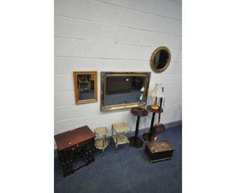 A SELECTION OF OCCASIONAL FURNITURE, to include a gilt framed bevelled edge wall mirror, 91cm x 65cm, two other mirrors, two 