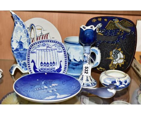 A SMALL GROUP OF SCANDANAVIAN AND DUTCH CERAMICS, including a Royal Copenhagen Swallow, model no. 2374, a B&amp;G Copenhagen 