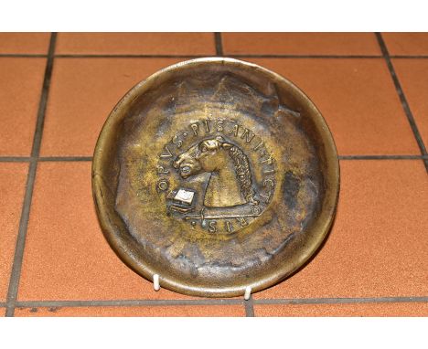 A MODERN BRONZE PLATE, after Pisanello/Pisano, the central motif depicting a horse's head, books and a sword, diameter 16cm (