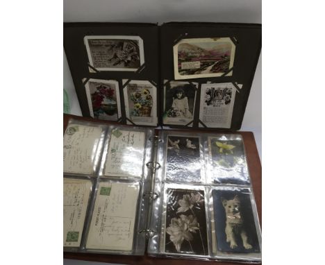 Two postcard albums containing vintage postcards on various subjects.