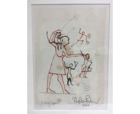 Stephen Farthing (1950-present). A framed and glazed mixed media titled 'A drawing lesson', signed by the artist and dated 20