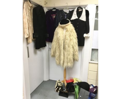 A small collection of vintage clothing, hats, bags and scarves including John Marks