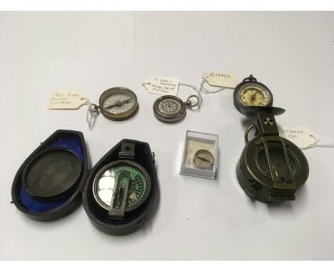 A collection of 6 compasses to include a Stanley 150, an Armstrong &amp; Bros compass and a Barker compass.