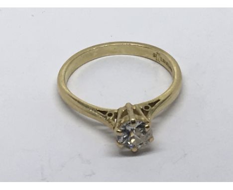 An 18 carat yellow gold Solitaire diamond ring the diamond 0.40 approx ring size M.