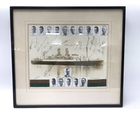 A scarce framed and glazed vintage sepia b/w photograph of the R. M. S. Oronsay (the ship that carried the team to England fo